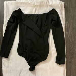 PrettyLittleThing Black Lapel Bodysuit 6 Balletcore Fairycore Witchycore Minimal